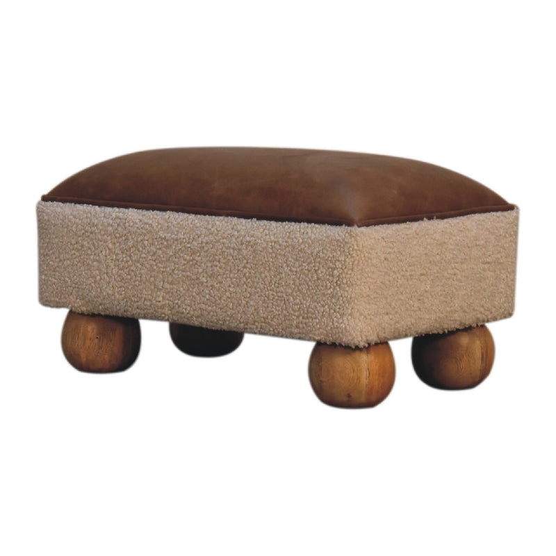 Vintage Leather Boucle Ball Footstool Artisan