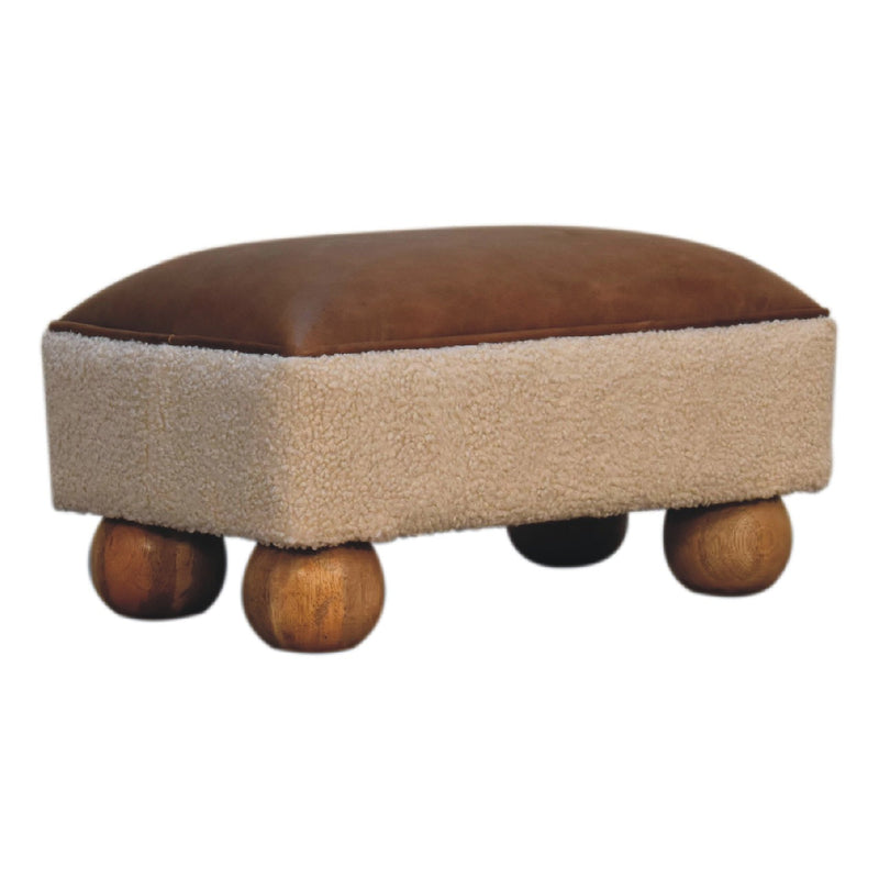 Vintage Leather Boucle Ball Footstool Artisan