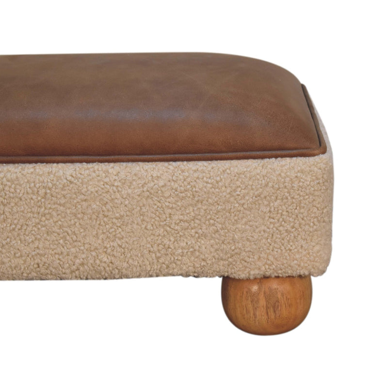 Vintage Leather Boucle Ball Footstool Artisan