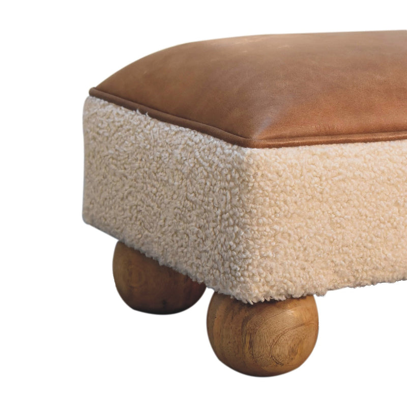Vintage Leather Boucle Ball Footstool Artisan