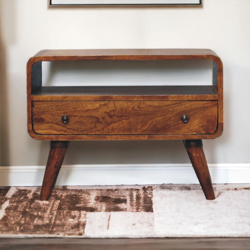 Mini Chestnut Curved Media Unit Artisan
