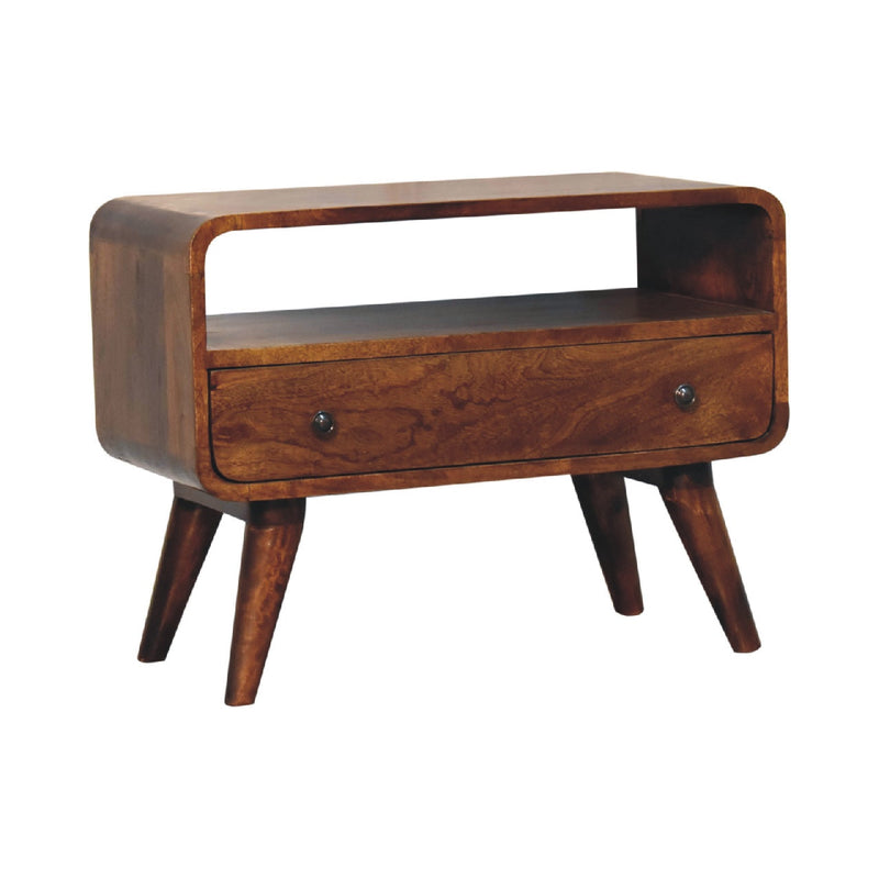 Mini Chestnut Curved Media Unit Artisan