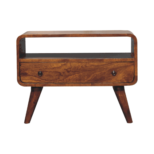 Mini Chestnut Curved Media Unit Artisan