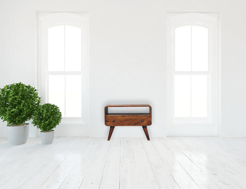 Mini Chestnut Curved Media Unit Artisan