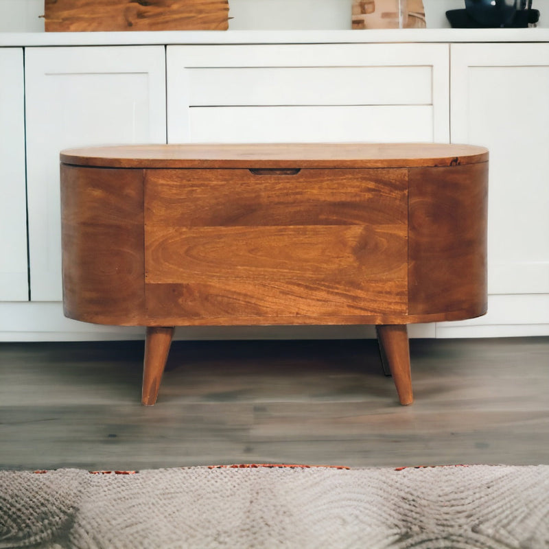 Chestnut Rounded Lid up Blanket Storage Box Artisan