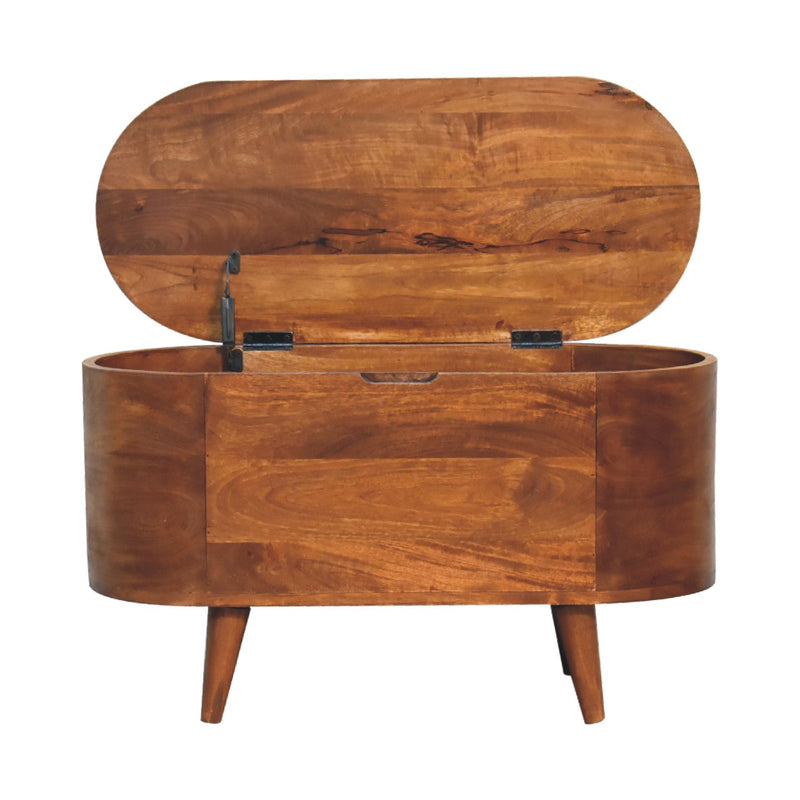 Chestnut Rounded Lid up Blanket Storage Box Artisan