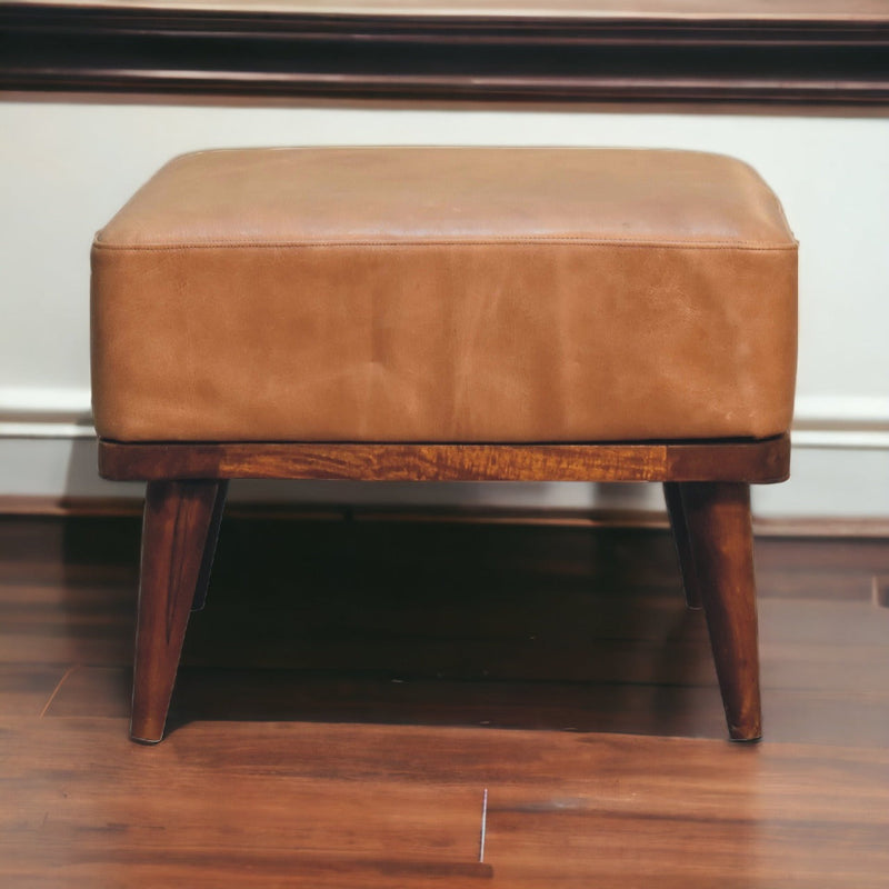 Tan Buffalo Leather Tan Footstool Artisan