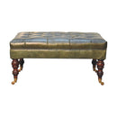 Buffalo Green Leather Ottoman with Castor Legs Artisan