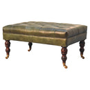 Buffalo Green Leather Ottoman with Castor Legs Artisan