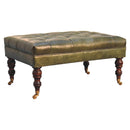 Buffalo Green Leather Ottoman with Castor Legs Artisan