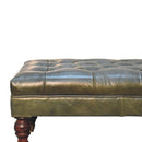 Buffalo Green Leather Ottoman with Castor Legs Artisan