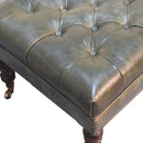 Buffalo Green Leather Ottoman with Castor Legs Artisan
