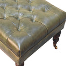 Buffalo Green Leather Ottoman with Castor Legs Artisan