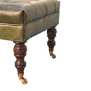 Buffalo Green Leather Ottoman with Castor Legs Artisan