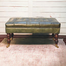 Buffalo Green Leather Ottoman with Castor Legs Artisan