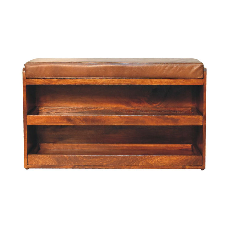 Buffalo Hide Pull out Chestnut Shoe Storage Bench Artisan