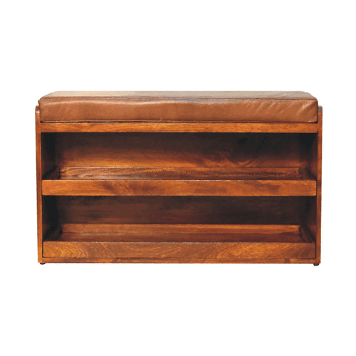 Buffalo Hide Pull out Chestnut Shoe Storage Bench Artisan