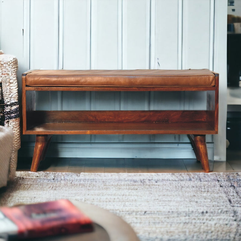 Chestnut Bench with Brown Leather Seatpad Artisan