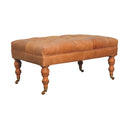 Buffalo Tan Leather Ottoman with Castor Legs Artisan
