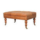Buffalo Tan Leather Ottoman with Castor Legs Artisan