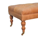 Buffalo Tan Leather Ottoman with Castor Legs Artisan