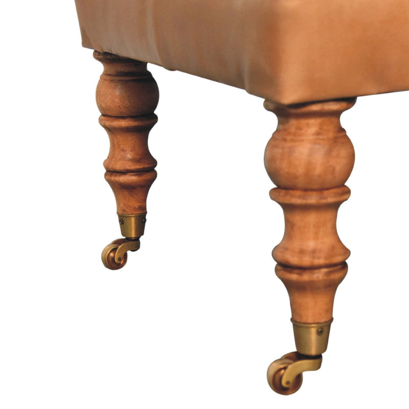 Buffalo Tan Leather Ottoman with Castor Legs Artisan