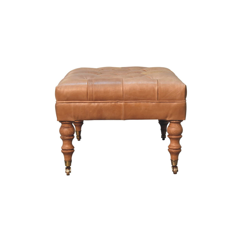 Buffalo Tan Leather Ottoman with Castor Legs Artisan