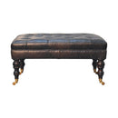 Buffalo Ash Black Leather Ottoman with Castor Legs Artisan