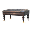 Buffalo Ash Black Leather Ottoman with Castor Legs Artisan