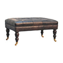 Buffalo Ash Black Leather Ottoman with Castor Legs Artisan