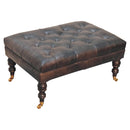 Buffalo Ash Black Leather Ottoman with Castor Legs Artisan