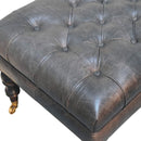 Buffalo Ash Black Leather Ottoman with Castor Legs Artisan
