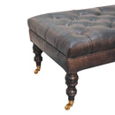 Buffalo Ash Black Leather Ottoman with Castor Legs Artisan