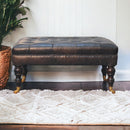 Buffalo Ash Black Leather Ottoman with Castor Legs Artisan
