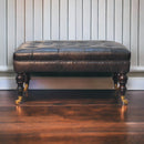 Buffalo Ash Black Leather Ottoman with Castor Legs Artisan