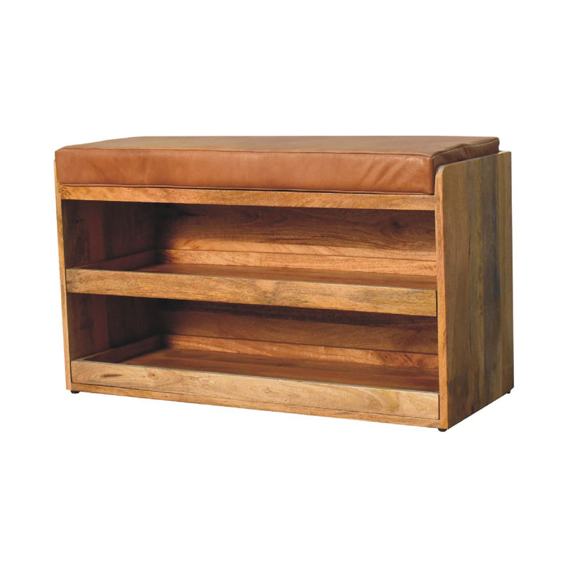 Buffalo Hide Oak-ish Shoe Storage Bench Artisan