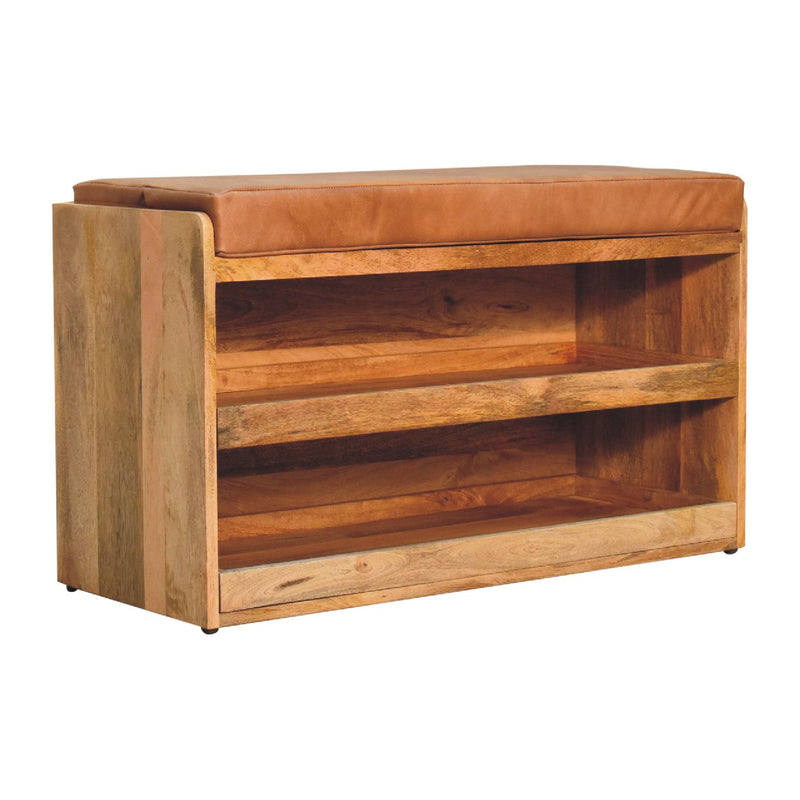 Buffalo Hide Oak-ish Shoe Storage Bench Artisan