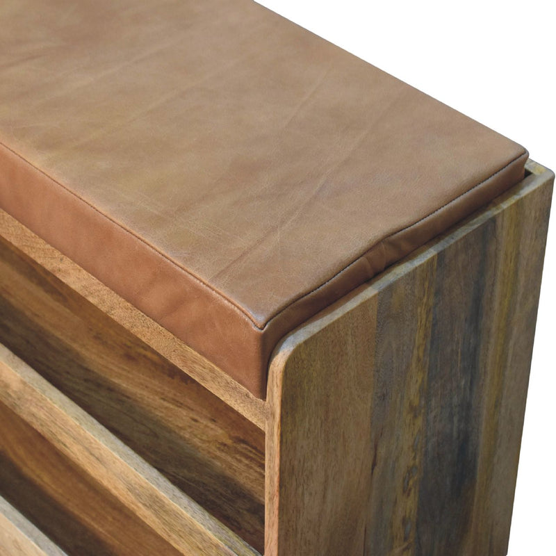 Buffalo Hide Oak-ish Shoe Storage Bench Artisan