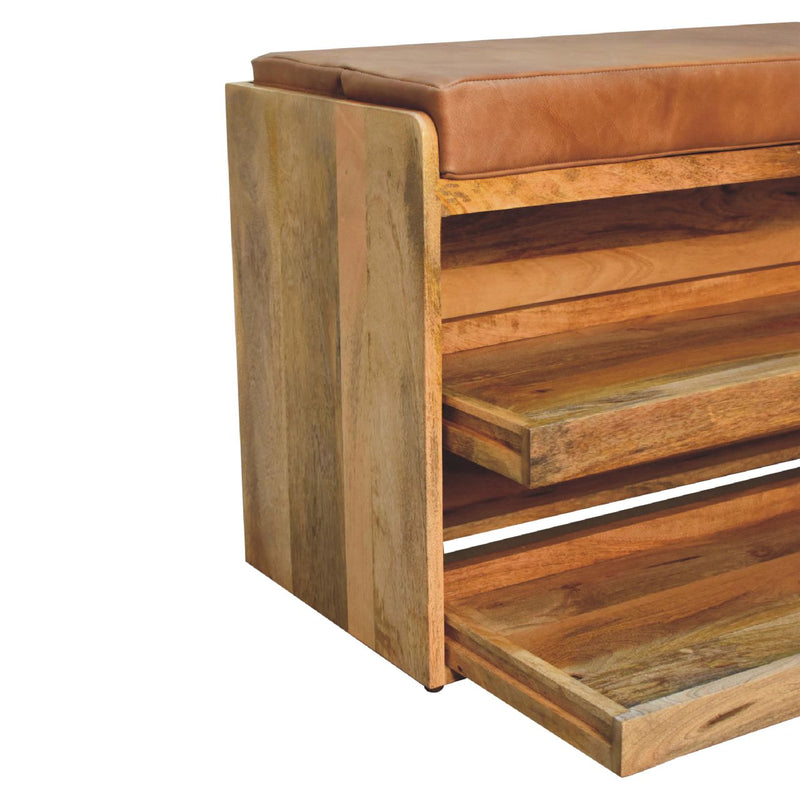 Buffalo Hide Oak-ish Shoe Storage Bench Artisan