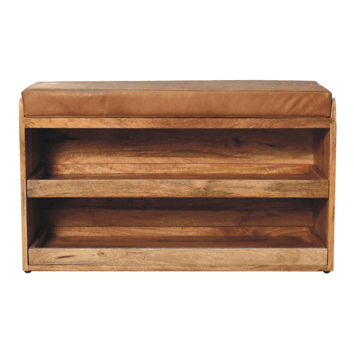 Buffalo Hide Oak-ish Shoe Storage Bench Artisan