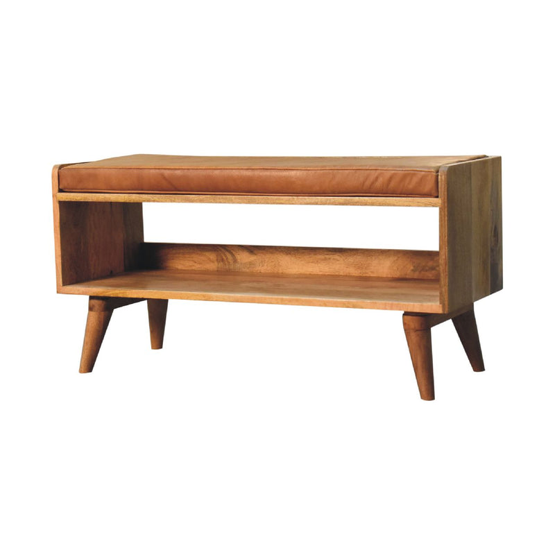 Oak-ish Bench with Tan Leather Seatpad Artisan