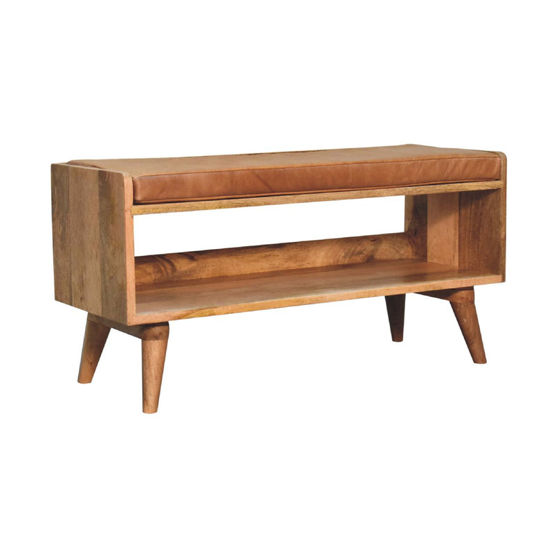 Oak-ish Bench with Tan Leather Seatpad Artisan