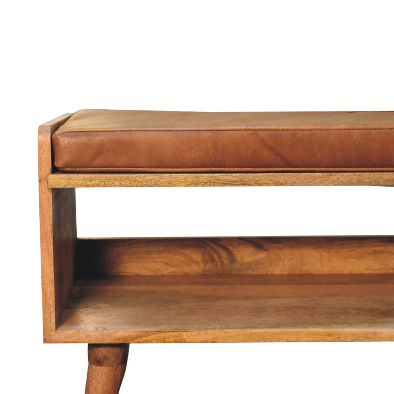 Oak-ish Bench with Tan Leather Seatpad Artisan