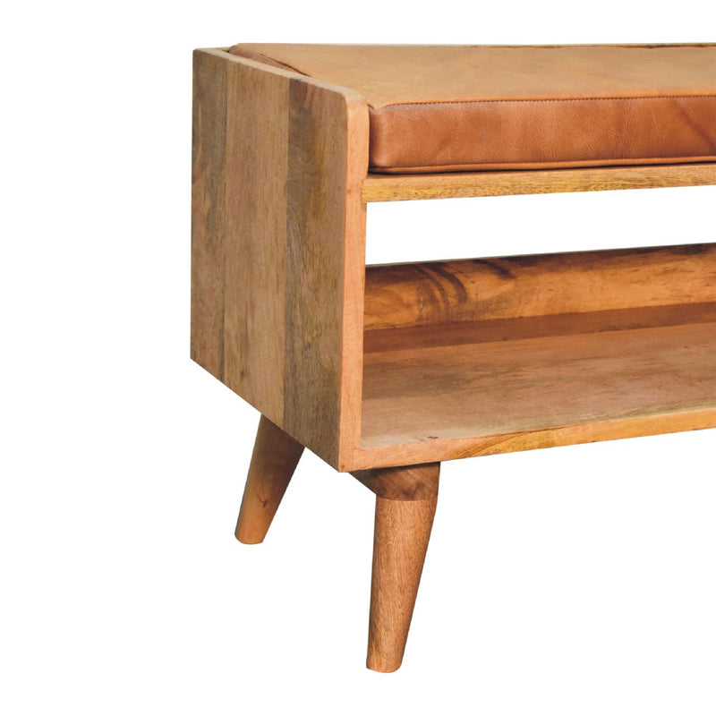 Oak-ish Bench with Tan Leather Seatpad Artisan