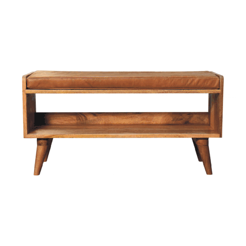 Oak-ish Bench with Tan Leather Seatpad Artisan