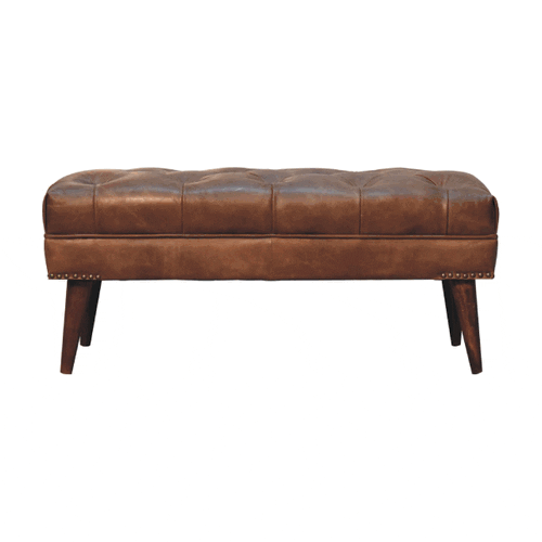 Harbour Brown Leather Bench Artisan