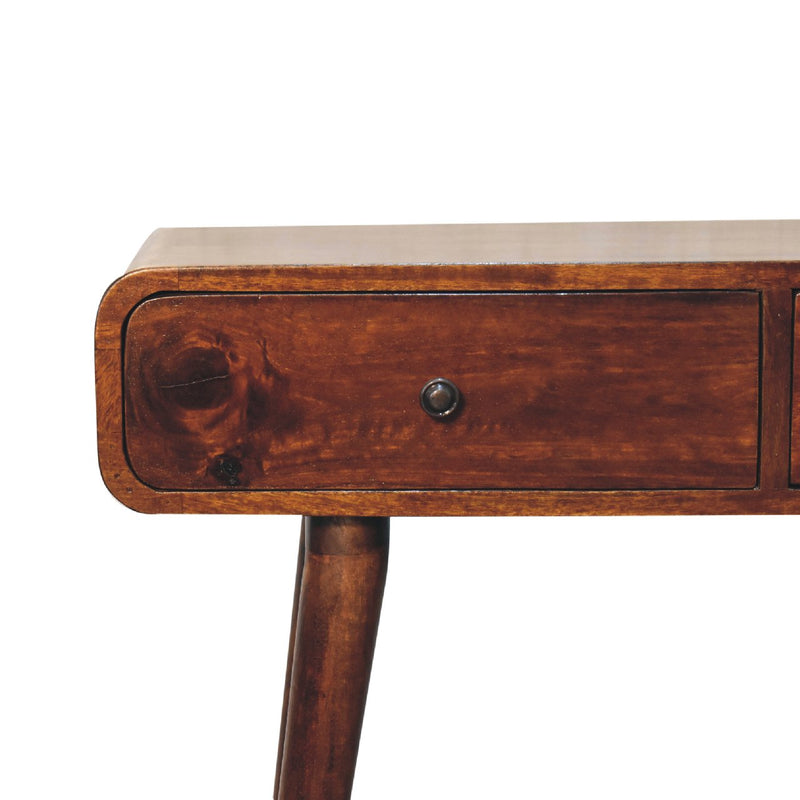 Chestnut Curved Hallway Table w/2-Drawers Artisan