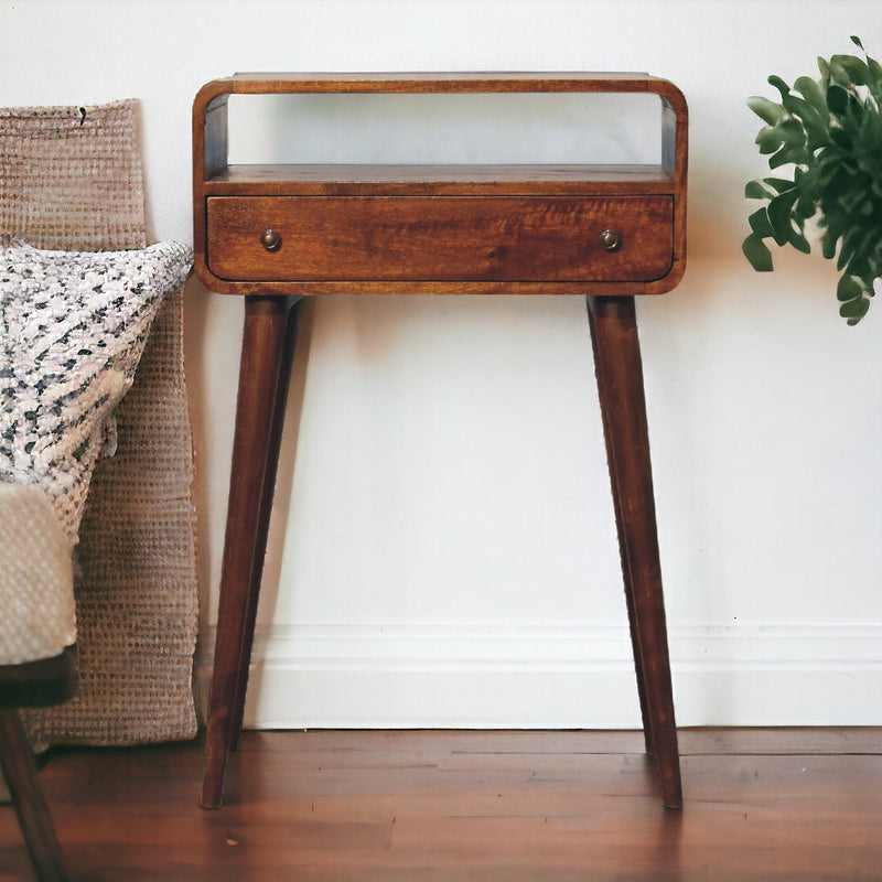 Chestnut Nordic Style One Drawer & One Open Slot Console Table Artisan