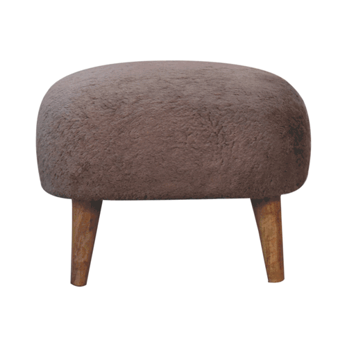 Mocha Faux Fur Square Stool Artisan
