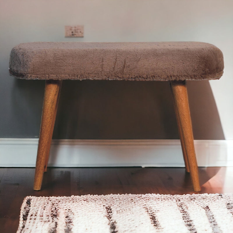Mocha Faux Fur Fabric Bench Artisan